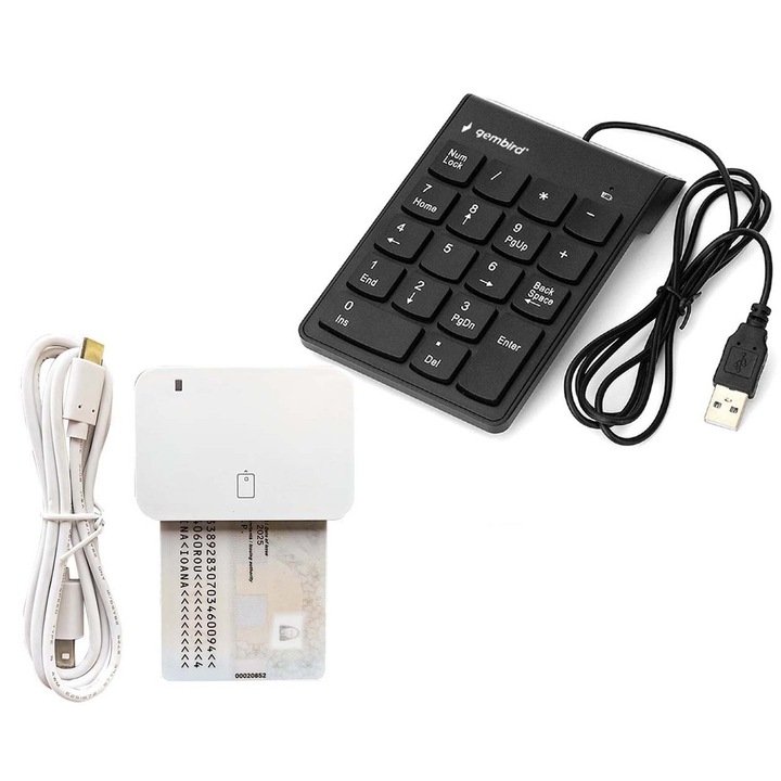 Pachet cititor de carduri de identitate electronice si tastatura numerica USB