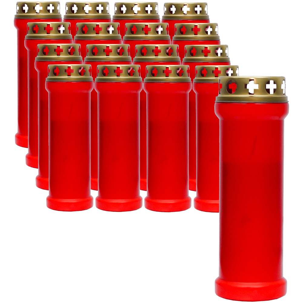 Set 16 candele rosii 35 ore 150 g cu capac metalic Zniczplast