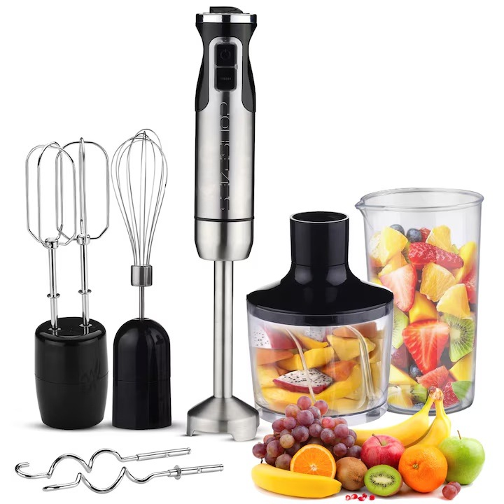 Set Mixer Vertical 4-in-1, Ultrixe®,800 W, Mixer Vertical Multifunctional, Potrivit Pentru Macinare, Amestecare, Omogenizare, Tocare si Baterea Oualor, Argintiu