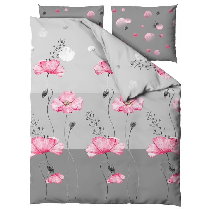 Szatén ágynemű 160x200 cm, Poppy, 100% pamut, antiallergén, többszínű, 3 részes szett