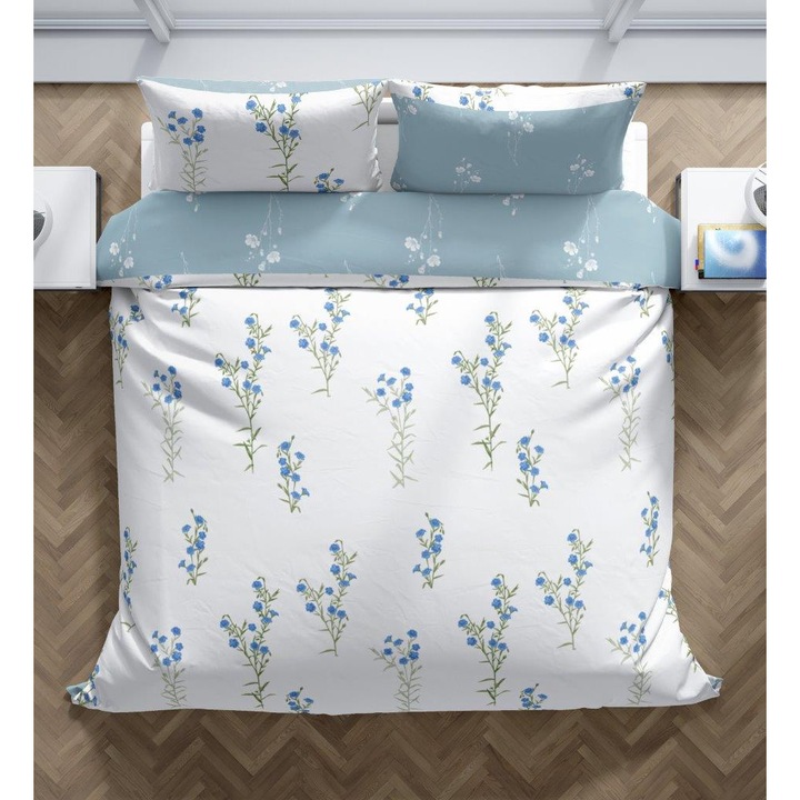 Ágynemű pamut Faro Cottage Home 220x200 cm, 2 párna 70x80 cm, kék virágok, 015-ös modell