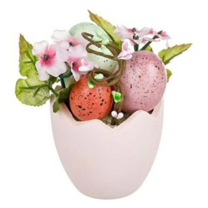 Ghiveci decorativ victiny de Paște, ouă roz, 13 cm, multicolor