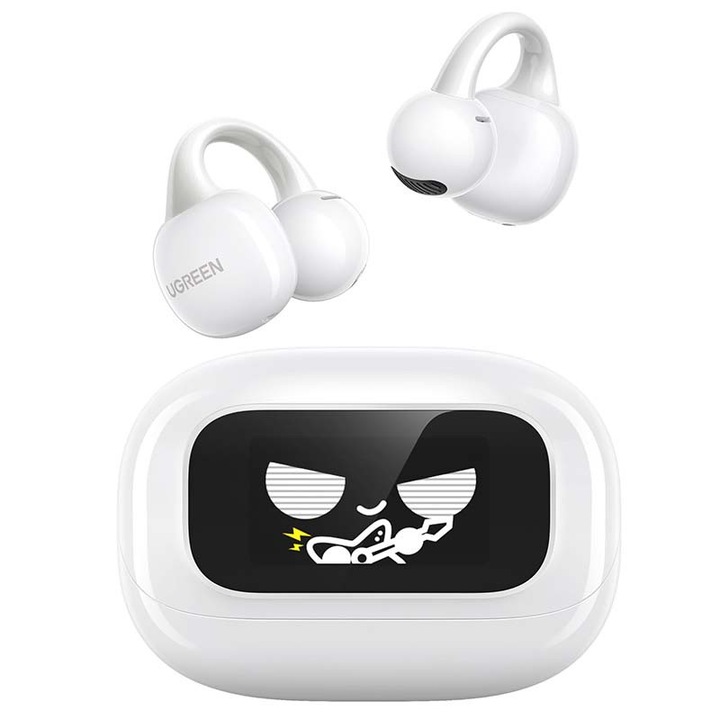 Casti wireless, UGREEN, ClipBuds WS208, rezistente la apa IPX5, autonomie 30h, alb, design ear-clip
