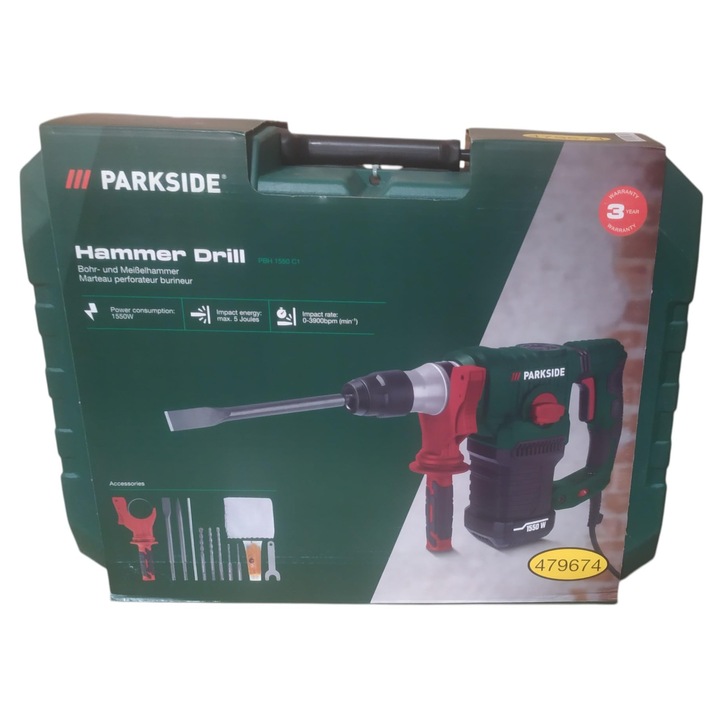 Ciocan de gaurit si dalta PARKSIDE® »PBH 1550 B2«, 5 J, 1550 W, cu set de gaurit si dalta, SDS-Plus