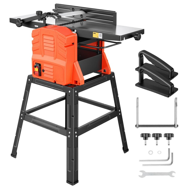 Abric cu grosime de banc, 2‑in‑1, Latime de lucru 254 mm, Motor 1, 8 kW, 8000 rpm, Arbore cu 2 cutite drepte, Adancime reglabila 0–3 mm, Cu stativ, Masa din aluminiu turnat