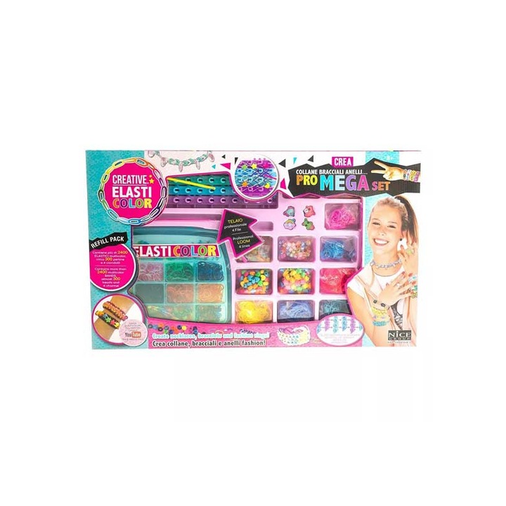 Set de confectionare bratari si colier, Graffiti, 2400 elastice, 300 culori