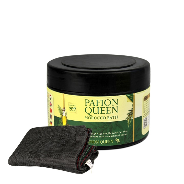 Sapun negru marocan 400 ml Pafion Queen, cu manusa Kessa