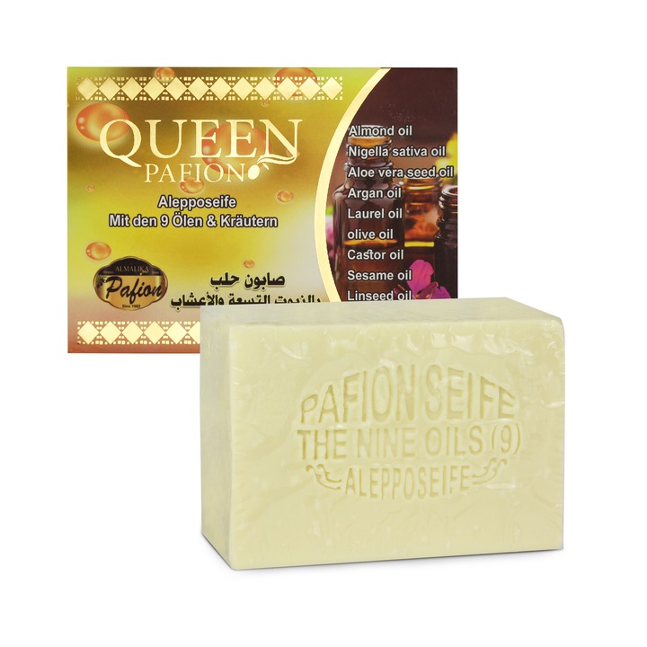 Sapun Aleppo 150g, Queen Pafion, 9 uleiuri naturale, fara substante chimice