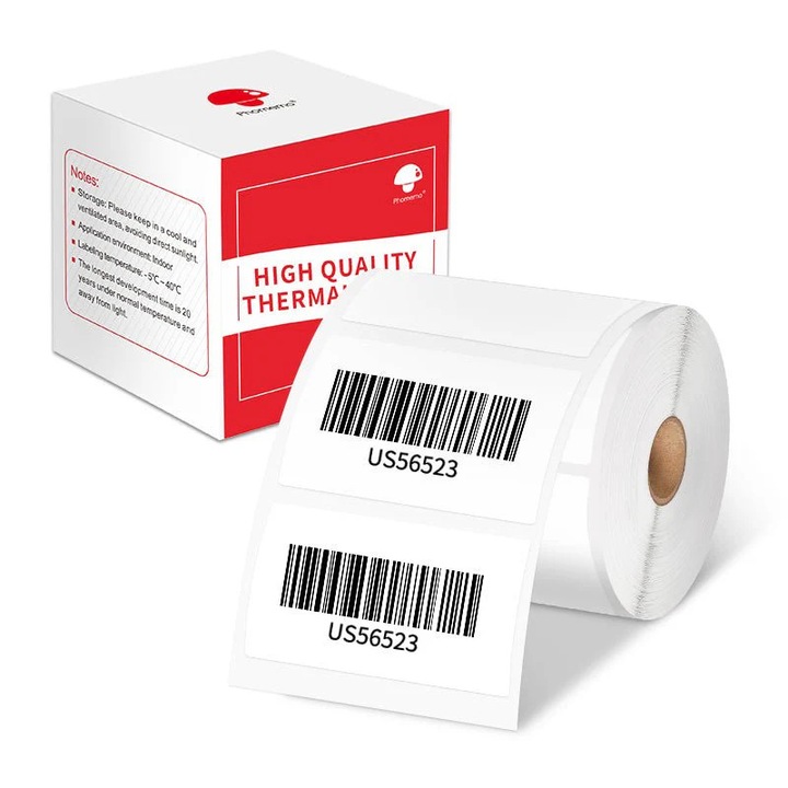 PHOMEMO Hőpapír címketekercs 50x20mm, 320 db, Öntapadós, Kompatibilis a Phomemo M110 nyomtatóval, Prémium hőpapír, Víz- és karcálló, Fehér, BPA-mentes