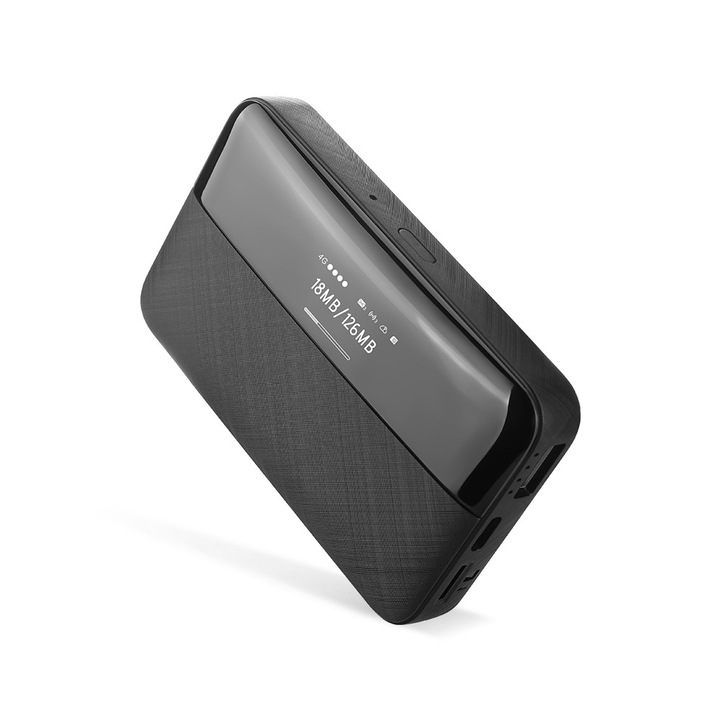 Zseb WIFI modem, AjieQaQ®, 4G LTE, 6000mAh, 150Mbps, LCD kijelző, SIM foglalat, Type C, újratölthető, hordozható, több csatlakozás, 10 felhasználó, vintage fekete