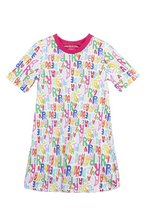 Agatha Ruiz de la Prada, Rochie din bumbac cu model logo, Alb/Fucsia/Albastru