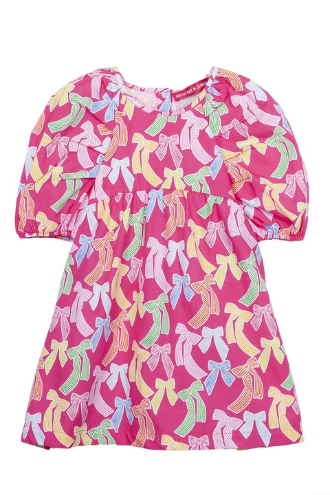 Agatha Ruiz de la Prada, Rochie din bumbac cu maneci bufante, Galben/Fucsia/Portocaliu pal