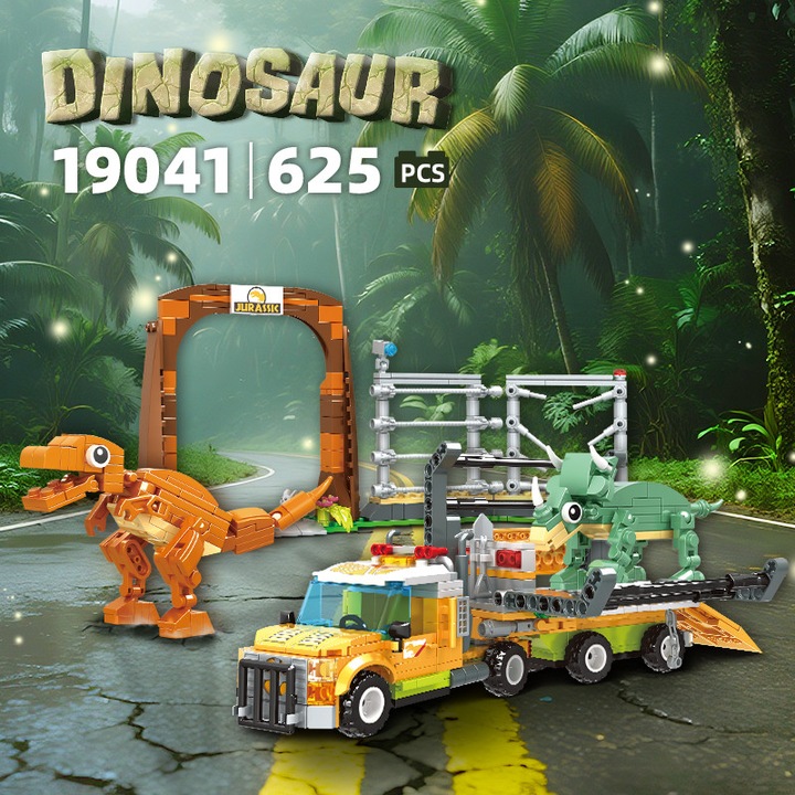 Set de Constructie cu Piese Tip Blocuri Jucarie Constructie MiniBric® Dino World, Colectia Dinozauri, Pentru Baieti, 190041, Cadou Ideal Pentru Copii Pasionati de Jucarii de Constructie, 625 Piese