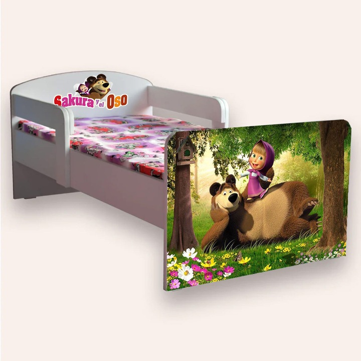 Pat mediu Masha și Oso cu mânere, saltea 6cm, alb, 144x76cm