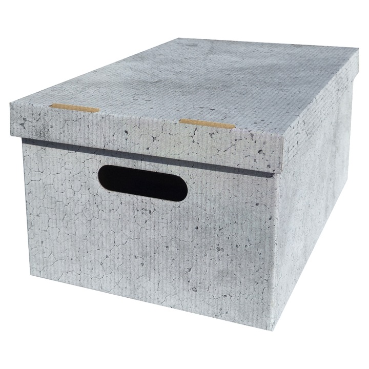 Cutie depozitare DekorHome, gri, 47x31x22cm, cu capac, pliabila, stivuibila, model beton