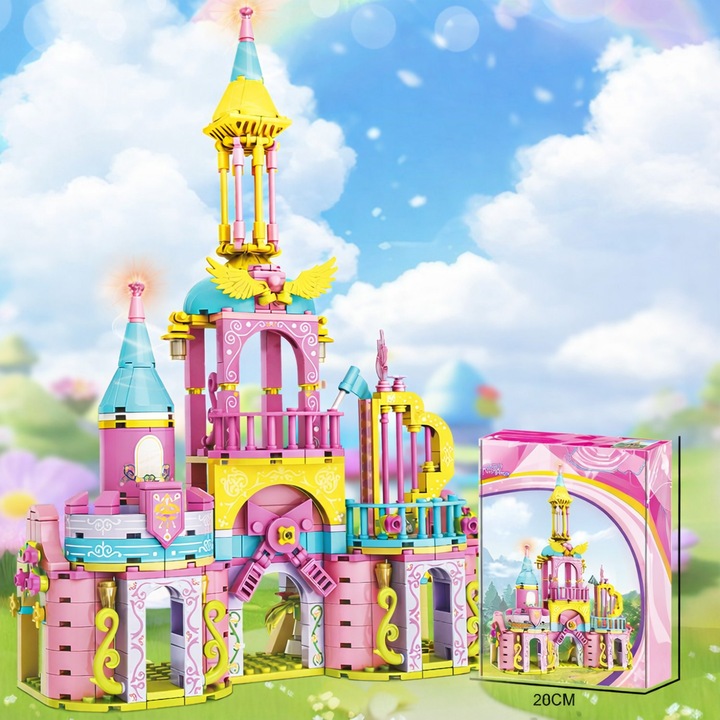 Set de Constructie cu Piese Tip Blocuri Jucarie Constructie MiniBric® Princess Castle, Colectia DreamCity, Castel, Printese, Casute, Pentru Fetite, C0231, Cadou Ideal Pentru Copii Pasionati de Jucarii de Constructie, 370 Piese