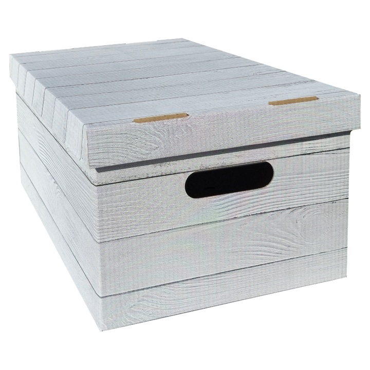 Cutie depozitare cu capac, DekorHome, gri, 47x31x22cm, imprimeu decorativ