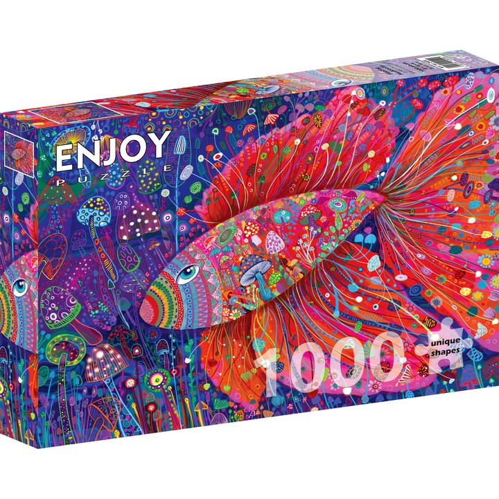 Puzzle 1000 Piese ENJOY – Floating Mushrooms, Peste Multicolor, Ilustratie Abstracta cu Ciuperci – Aspect Mat Anti-Reflexii, Suprafata Catifelata, Piese Rigide cu Forme Unice, Imbinare Stransa, Culori Intense, Inlocuire Piese Lipsa – 68x48 cm