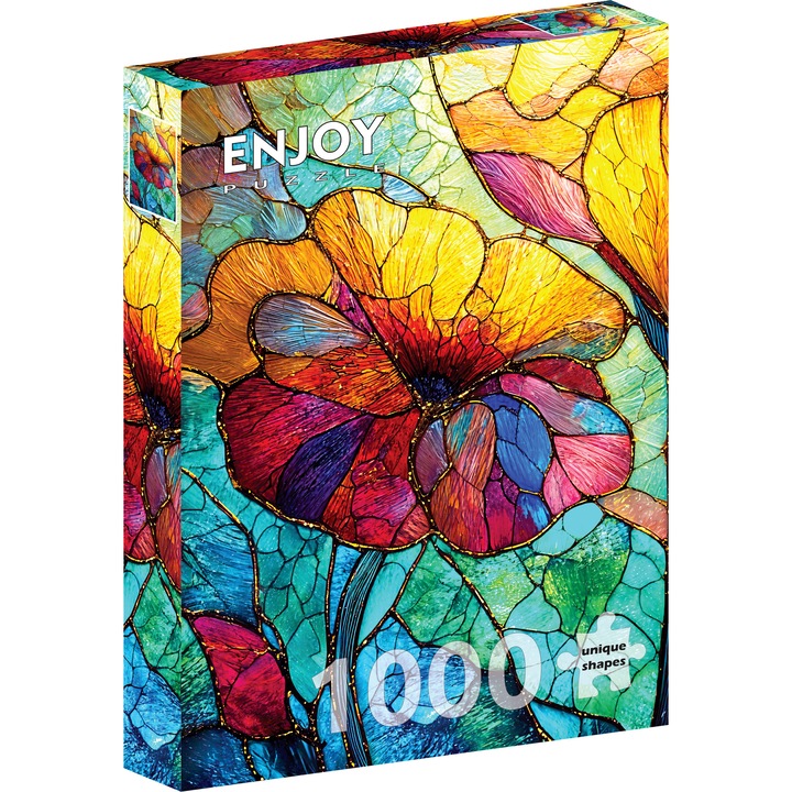 Puzzle 1000 Piese ENJOY – Tropical Garden, Floare Multicolora in Vitralii – Aspect Mat Anti-Reflexii, Suprafata Catifelata, Piese Rigide cu Forme Unice, Imbinare Stransa, Culori Intense, Inlocuire Piese Lipsa – 48x68 cm