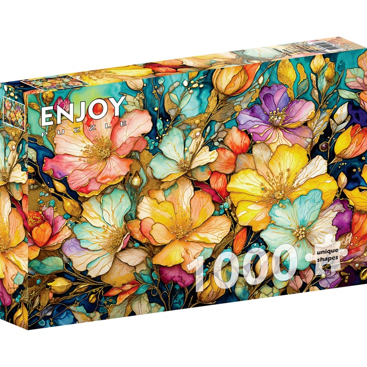 Puzzle 1000 Piese ENJOY – Fancy Flower Garden, Gradina cu Flori Colorate Luxuriante – Aspect Mat Anti-Reflexii, Suprafata Catifelata, Piese Rigide cu Forme Unice, Imbinare Stransa, Culori Intense, Inlocuire Piese Lipsa – 68x48 cm