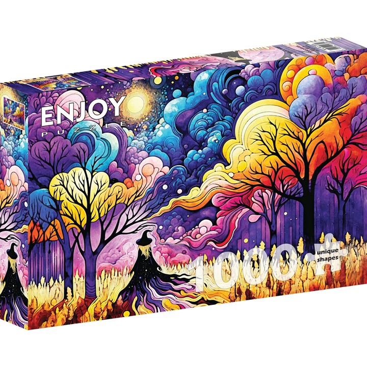 Puzzle 1000 Piese ENJOY – The Witch's Way, Vrajitoare in Padurea Colorata, Peisaj Abstract – Aspect Mat Anti-Reflexii, Suprafata Catifelata, Piese Rigide cu Forme Unice, Imbinare Stransa, Culori Intense, Inlocuire Piese Lipsa – 68x48 cm