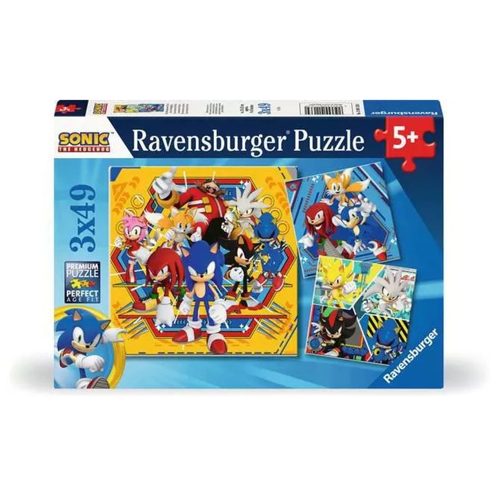 Ravensburger пъзел 3x49 части - Соник таралежът (12001133)