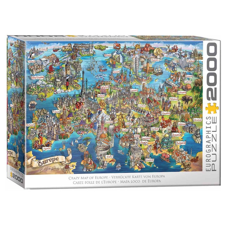 Пъзел EuroGraphics 2000 части - Луда карта на Европа (8220-6129)