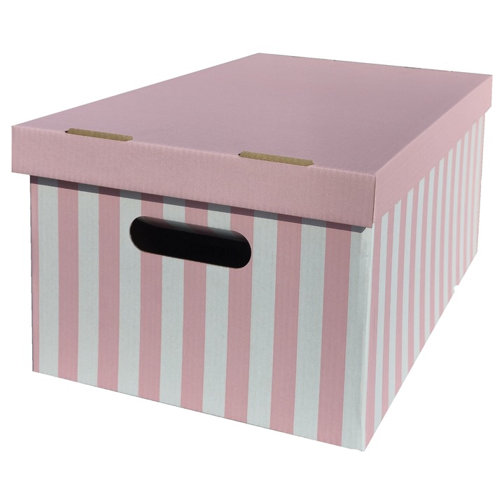Cutie depozitare cu capac, DekorHome, roz si alb, 47x31x22cm, imprimeu decorativ, 1 bucata