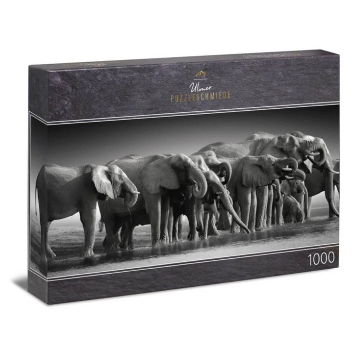 Puzzle Ulmer Panoráma 1000 piese - Elefanți la apă (4457)
