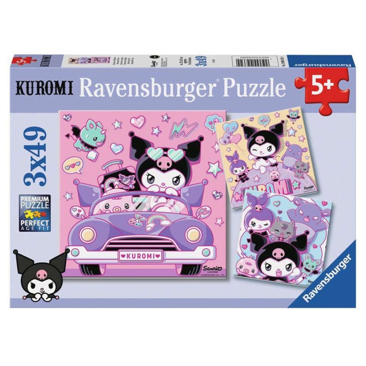 Ravensburger пъзел 3x49 части - Kuromi на път (12004332)