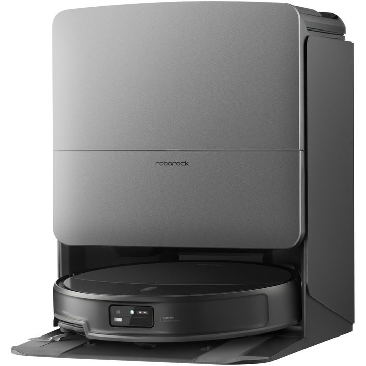 Robot de aspirare Roborock Saros 20, cu spalare, 36.000 Pa HyperForce, statie automata RockDock, spalare mop 100°C, uscare aer cald, navigatie AI StarSight 2.0, AdaptiLift 3.0 praguri 8.8 cm, FlexiArm curatare margini, anti-incurcare, Negru