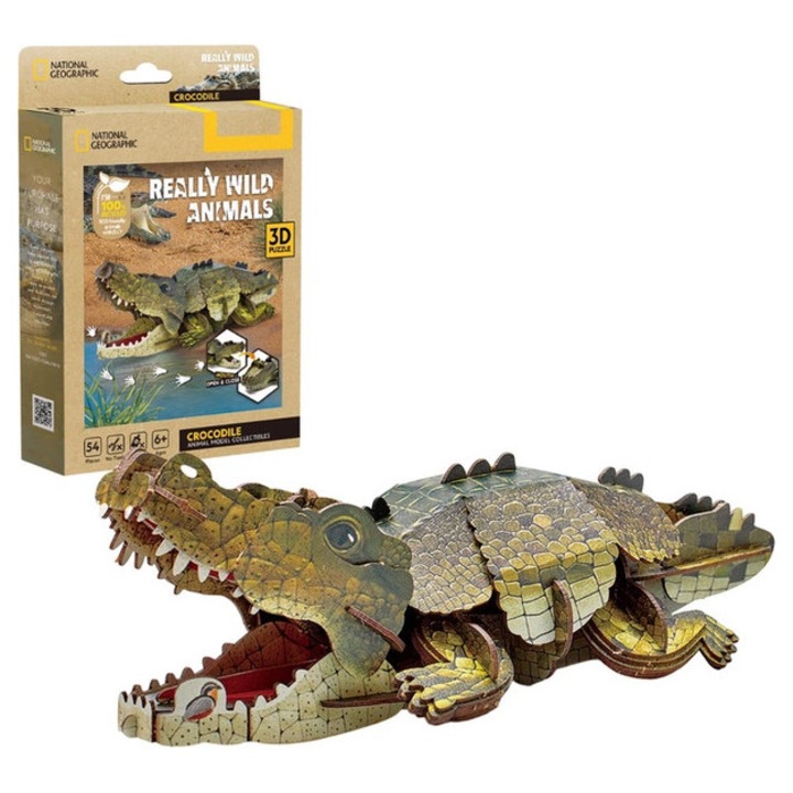 CubicFun DS1182 - National Geographic Crocodil - Puzzle 3D din 54 de piese