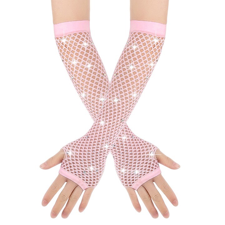 Női kesztyű, AWOCAN, ujjatlan, hálós, strasszokkal, rózsaszín, 24-27 cm, magas rugalmasság