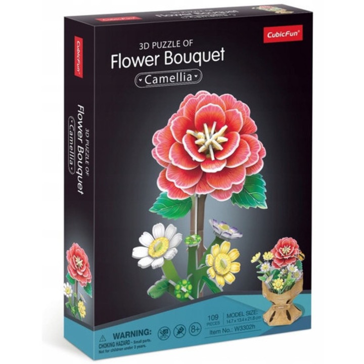 Puzzle 3D, CubicFun, 109 piese Buchet de camelii W3302