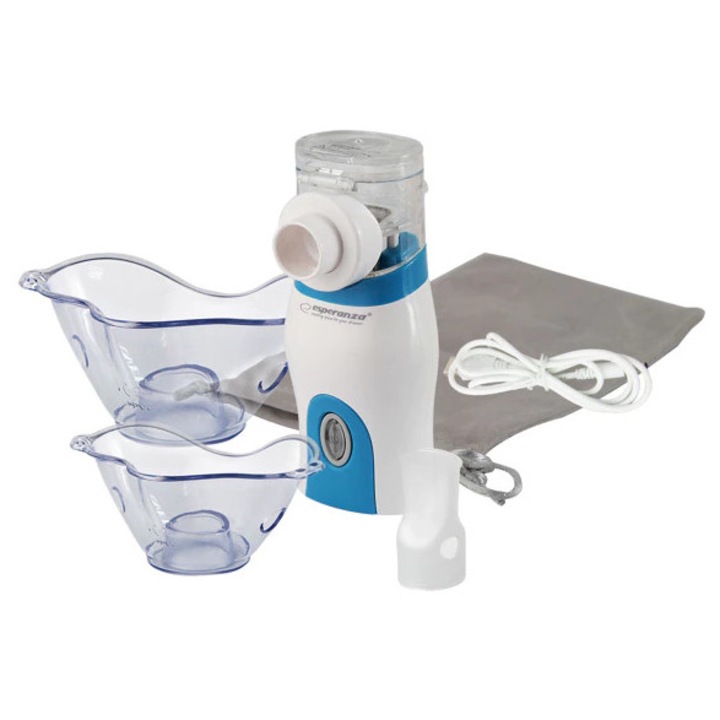 Aparat de aerosoli portabil Esperanza MIST, Ultra-Silentios, Alimentare USB & Baterii, Alb