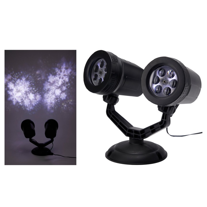 Proiector LED fulgi de zăpadă Koopman alb, 2 capete de proiecție, IP44, 5m cablu