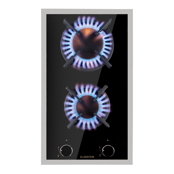 Plita pe gaz, Klarstein, Goldflame 2, 2 arzătoare Messing, sticlă ceramică, dimensiuni 30x10,5x52cm