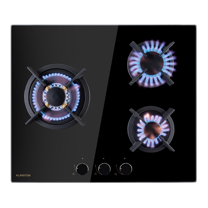 Klarstein, Goldflame 3, Plita Pe Gaz, 3 Arzatoare, Arzatoare Messing, Sticla Ceramica