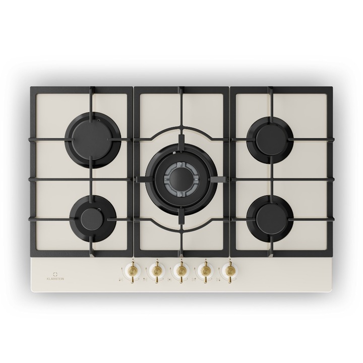 Klarstein, Victoria 5, Plita Pe Gaz, 5 Arzatoare, Arzatoare Sabaf, Suprafata Din Sticla Ceramica, Aspect Retro