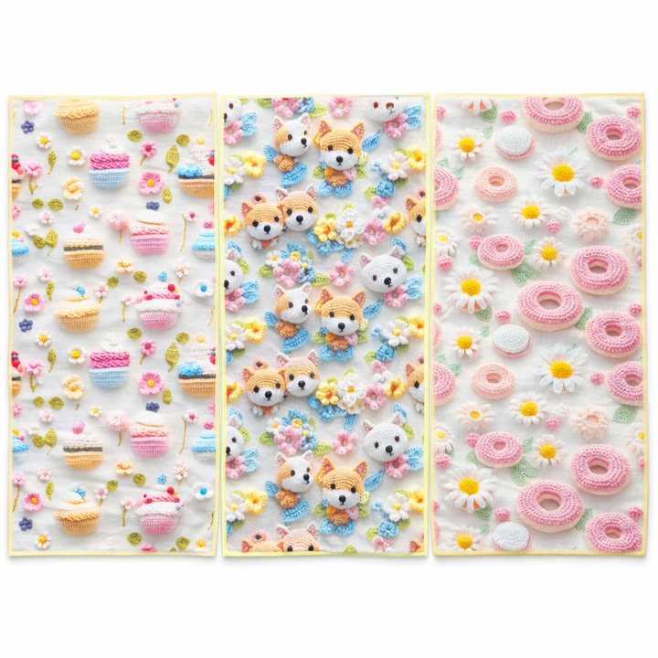 Set 3 Prosoape premium de fata din Microfibra, NEVERMORE, Efect 3D, absorbant, Prosop maini, Modele Decorative, 30x70 cm. Multicolor