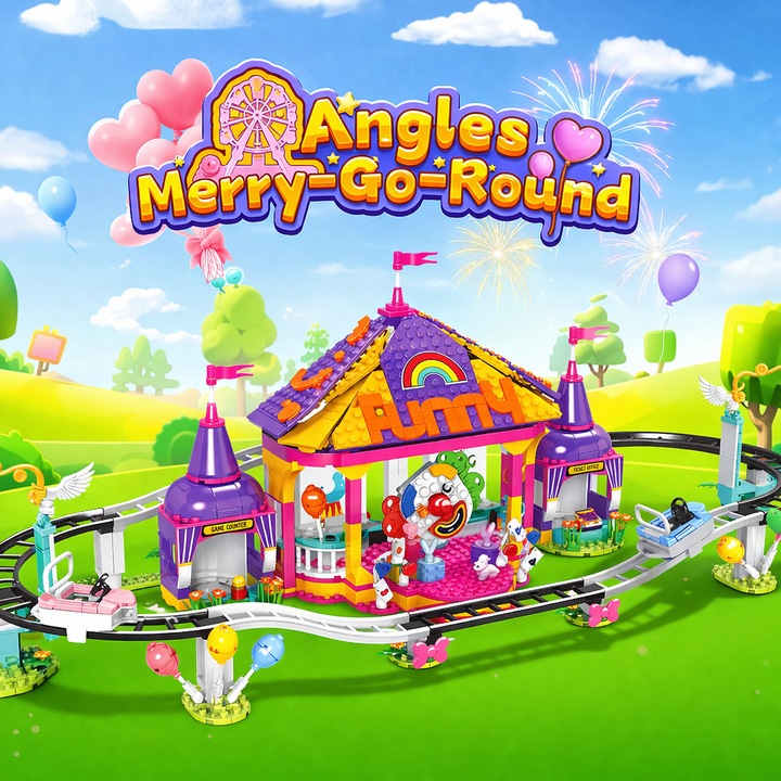 Építőkészlet MiniBric® Circus Roller építőjáték blokkokkal, Land Fairy kollekció, Cirkusz, Hullámvasút, Lányoknak, 19070, Ideális ajándék építőjátékok iránt rajongó gyerekeknek, 812 darab