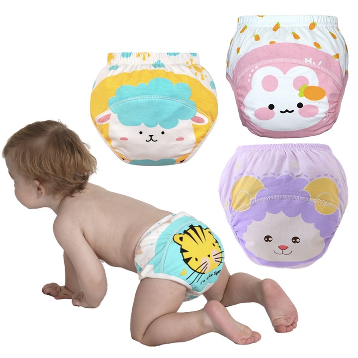 Set 3 Perechi Chilotei de Antrenament pentru Olita, Bumbac Pur, Reutilizabili cu Strat Impermeabil, Absorbant si Confortabil, pentru Copii 13-15 kg, Multicolor
