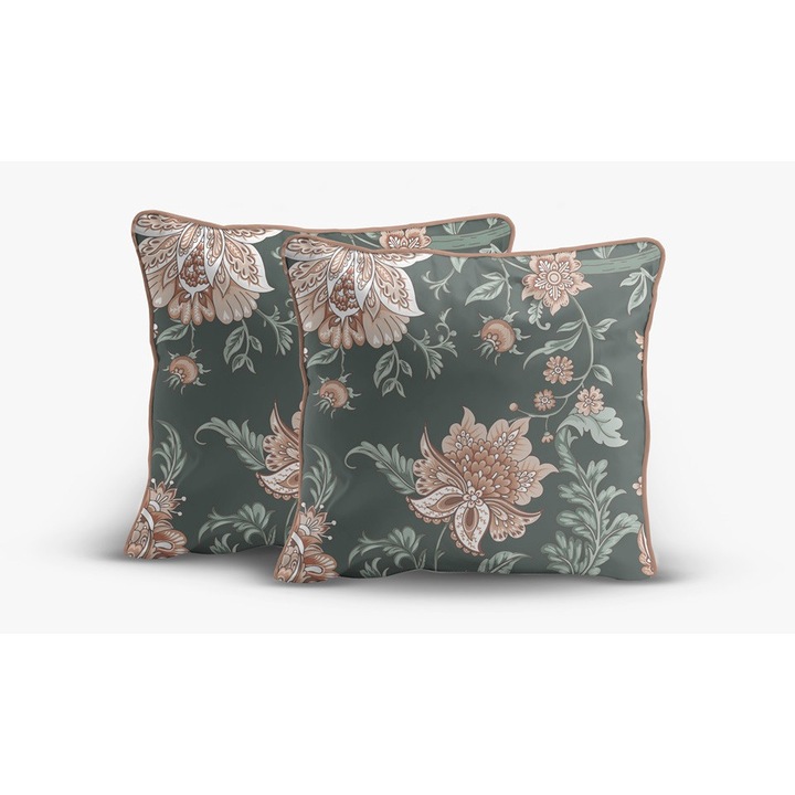 Комплект 2 калъфки за възглавници DETEXPOL 40x40 см, перкал, зелени с цветя