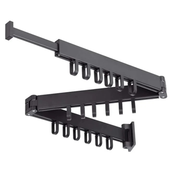 Uscator pentru rufe, pliabil, 18 carlige, extensibil 103-127 cm, aliaj aluminiu, 3 segmente, montare pe perete, negru, Dactylion®