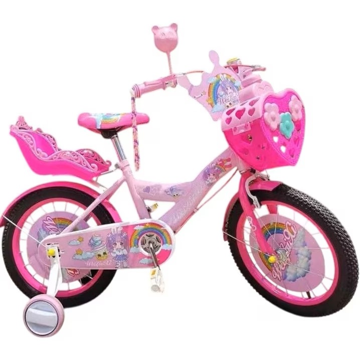 Kislány rózsaszín 506P 14" Bicicletă Prințesă – Cu Coș în formă de Inimă și Scaun pentru Păpuși