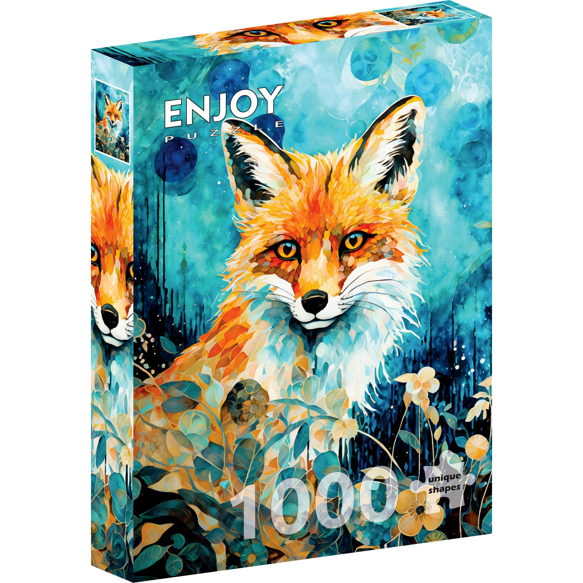 Puzzle 1000 Piese ENJOY – Red Fox on Blue, Portret de Vulpe si