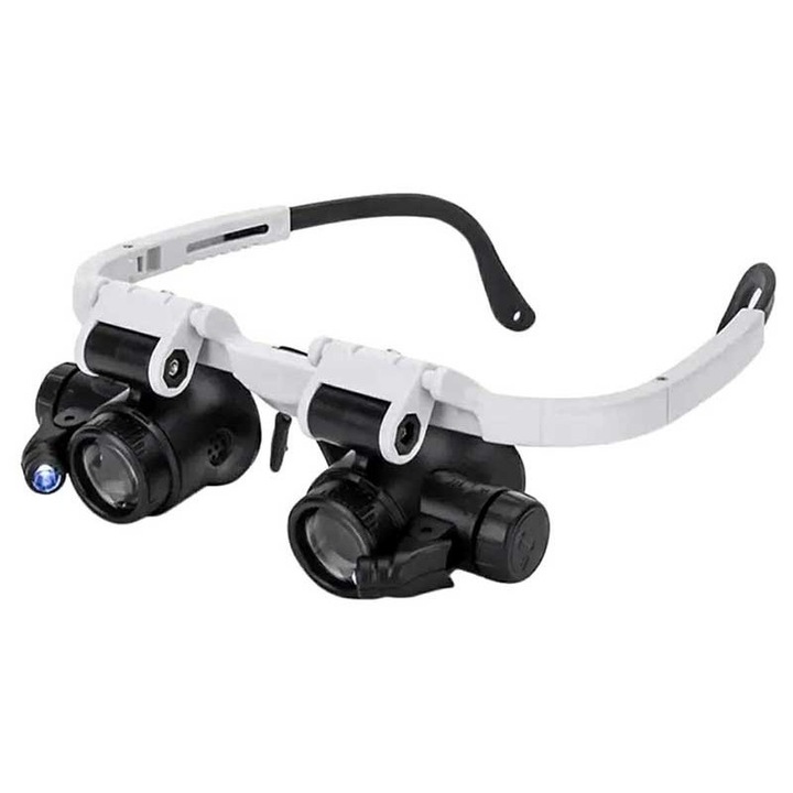 Ochelari cu lupă, 2 lentile de mărire, cu LED, multicolor