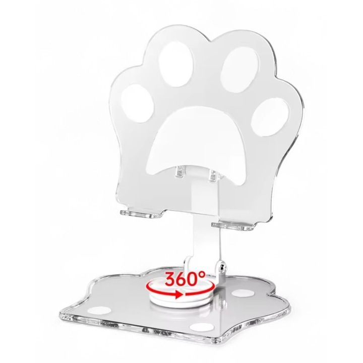 Suport/Stand pentu Telefon si Tableta, ajustabil, pliabil si rotire 360, transparent, baza anti-alunecare, brat metalic, design ergonomic