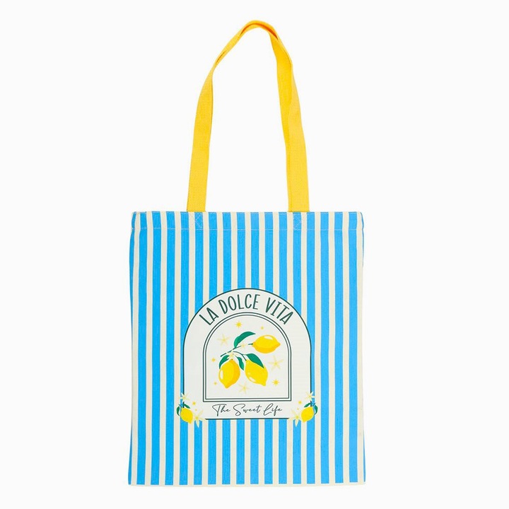 Geanta tote Jones Home & Gift La Dolce Vita, dungi bleumarin si albe, multicolor, 70x34x0, 5cm