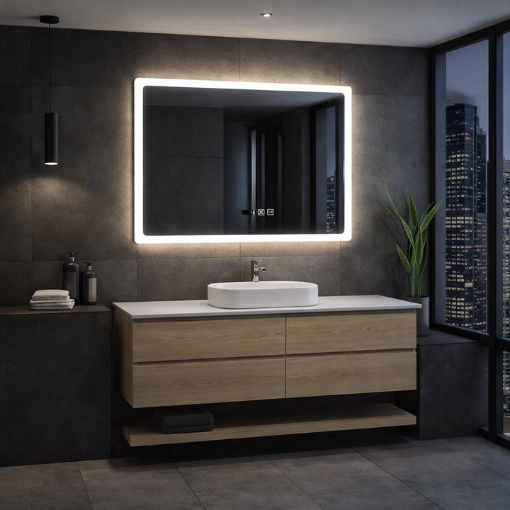 ArchiD LED-463 szögletes téglalap forma, okos tükör, keretvilágítással, 36W, 100×70 cm